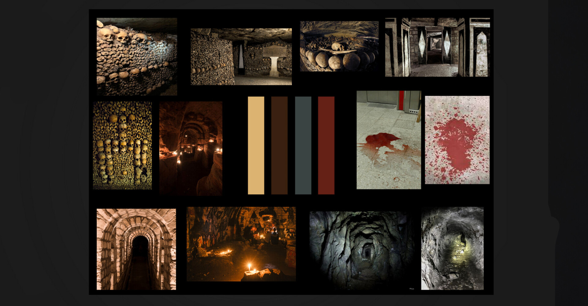Catacombs moodboard — visual references and color palette