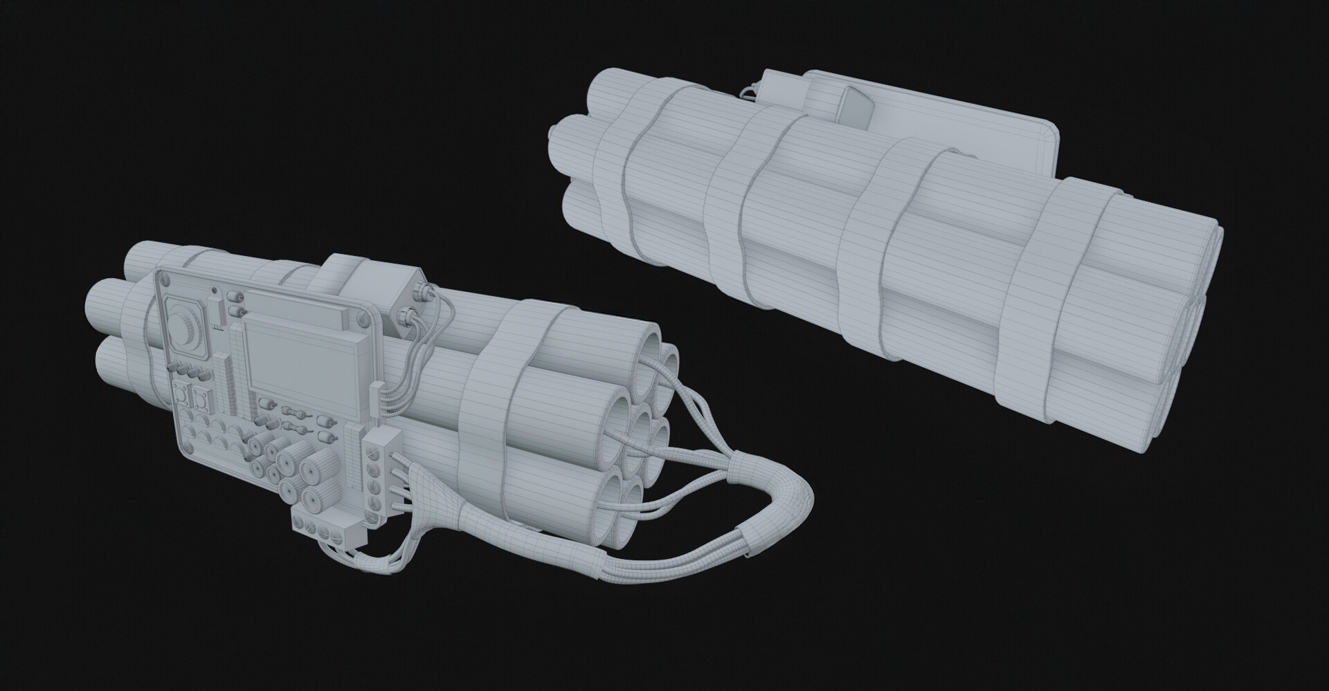 Game Ready Bomb Prop — modeling and wireframe overview