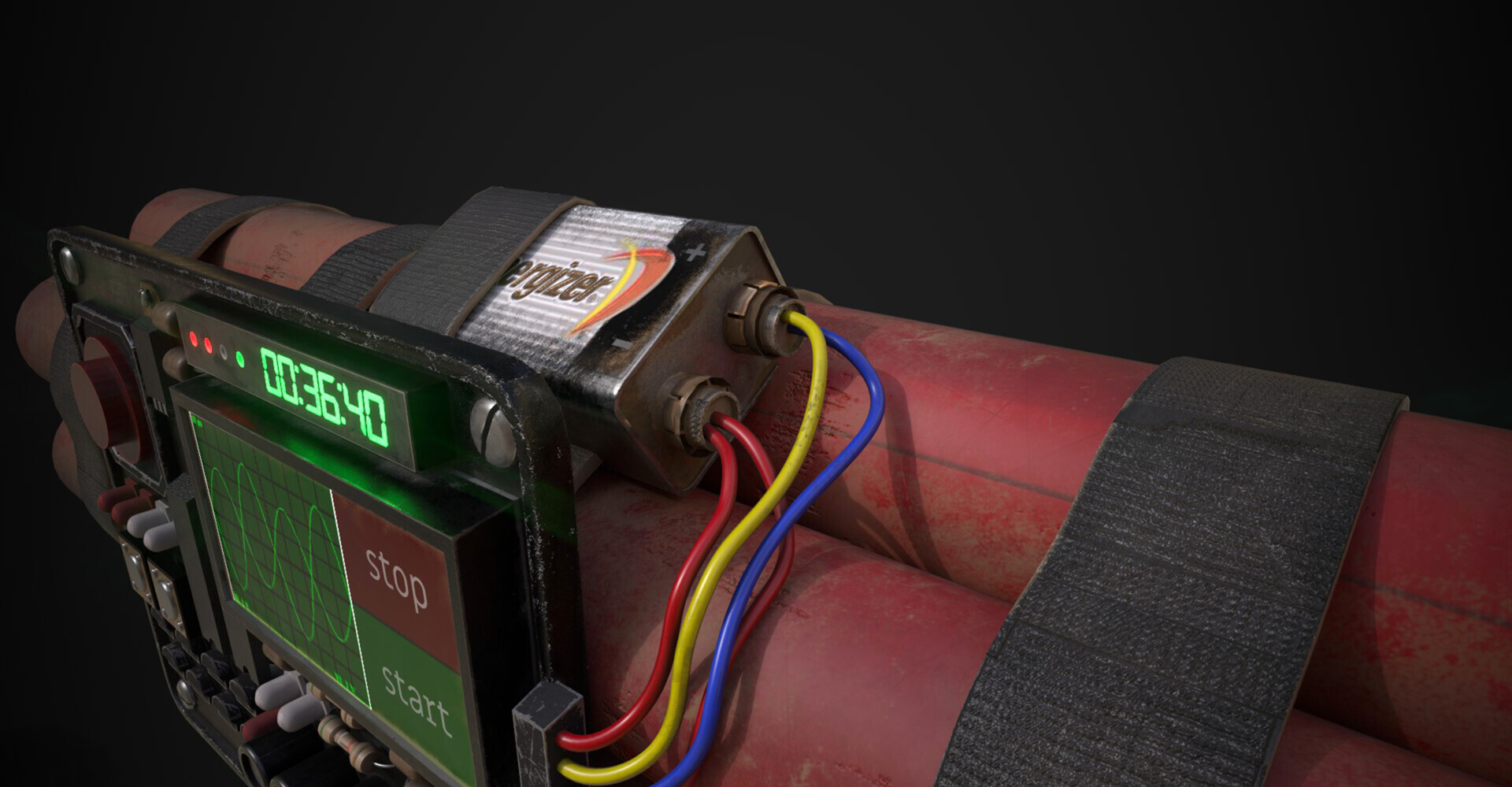 Game Ready Bomb Prop — close-up of surface materials and graphic details